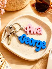 Custom Engraved Couple Keychain, Can Engrave Name And Text, Personalized Jewelry Accessory, Unisex, Anniversary And Birthday Gift - Multicolor - View 5