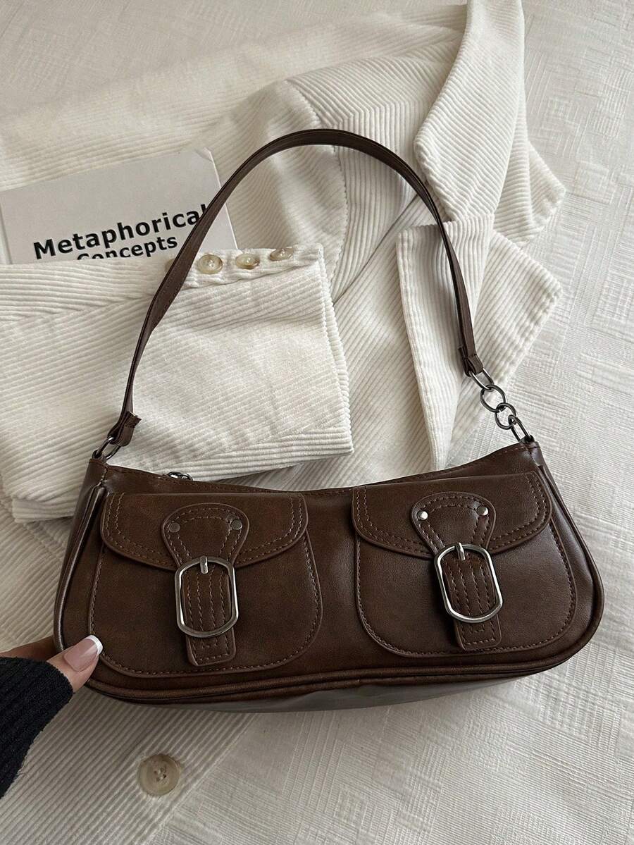 Korean Style Crocodile Embossed Handbag For Women, New Fashion Shoulder Bag, Minimalist Crescent Moon Tote Bag For Women, For Going To Work, Green - 黑與白 - 查看 1