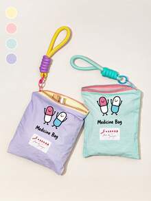 Macaron Color-Block Storage Bag With Lanyard, Medicine Storage Bag, Passport Storage Bag, Can Be Hung On Bags For Organizing Pills And Small Accessories, Document Storage Bag, Large Capacity Makeup Bag, Nylon Zipper Toiletry Bag, Makeup Bag, Convenient Thin Lipstick Storage Bag, Coin Purse, Toiletry Bag, Travel Essential, Back To School Gift, Suitable For Organizing Pills, Small Accessories, Capsules, Chewable Tablets - Multicolor - View 4