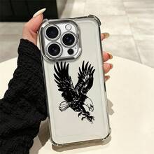 Funda Antigolpe con esquinas reforzadas bañadas electrolíticamente color plata, Antiarañazos y Protección de Cámara. Estilo moda viral  influencer, con elegantes elementos de ilustraciones animadas y cartoon juvenil. Compatible con iPhone 1 - Águila plateada de SJDDFSK - Ver 2