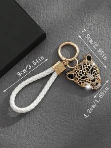 1pc Fashionable European & American Personalized Hip-Hop Versatile High-End Dual-Color Leopard Head Keychain Bag Pendant, Suitable For Men, Couples, Car Keys, Bag Decoration - Multicolor - View 4
