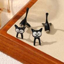 Sweet Cute Kitten Animal Minimalist Stud Earrings Creative Detachable Ear Jewelry - Black - View 6