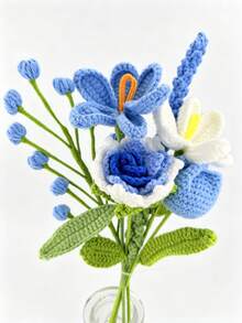 6pcs/Set Finished Handmade Crochet Flower Tulip Rose Lavender Snowberry Artificial Bouquet, Suitable For DIY Wrapping Knitted Flower Bouquet, Bedroom, Dining Room, Living Room, Dining Table Decoration Yarn Flower Artificial Flower, Best Gift For Valentine's Day, Mother's Day, Christmas, Thanksgiving, Birthday, Handmade Crochet Flower - Multicolor - View 9