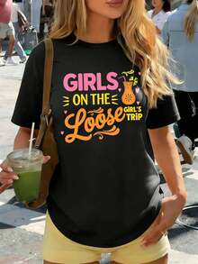 Camiseta Girls On The Loose Grafik, hochwertiger Stoff, bequeme Passform, atmungsaktiv, l?ssig, einzigartiger Grafikdruck - Negro - Ver 1