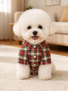1pc Pet Dog Fashion Minimalist Fresh Style Shirt/Design-Driven Dual-Color Plaid Contrast Line Decor Short Sleeve Shirt/Breathable & Fitted Top/Teddy Corgi Bichon Schnauzer Small Dog Clothing - Multicolor - View 6