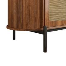 Oval Sideboard With Rattan, Sliding Doors, Drawers, Adjustable Shelves, Wood Effect, Metal Legs, - Walnut - 查看 11