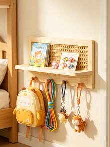 1pc Wall-Mounted Storage Shelf, Rectangular Wooden Shelf With Woven Floral Decoration, Suitable For Children's Room Newborn Essentials Room Essentials - Multicolor - View 2