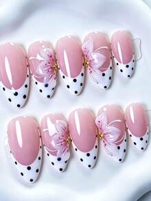 Shecass 10 piezas de uñas postizas hechas a mano, uñas cortas para vacaciones de verano, fiesta de graduación - Multicolor - Ver 3