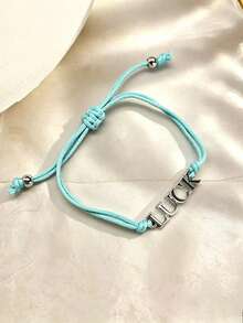4 pezzi Braccialetto da donna stile bohémien multicolore con corda intrecciata in cera, cerchio geometrico, cuore, fiore, farfalla, foglia, lettera e perle finte, regolabile a più strati - Braccialetto carino, elegante, premium e versatile adatto per l'uso quotidiano o come regalo per le vacanze - Multicolore - Visualizzare 3