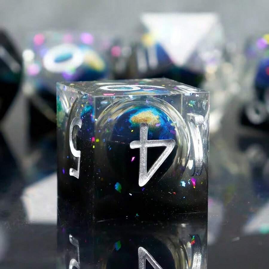 Rotatable Core Longan Dice Set, Sharp Resin Polyhedral D&D Dice, Handmade Role-Playing Game D&D Dice Set D20 D12 D10 D8 D6 D4 - Multicolor - View 1
