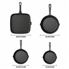 LOVEWE 4Pcs Flat Cast Iron Steak Skillet Pack, Non-Stick Coating, Anti-Splashing Oil Spout Design, Oven Usable Cookware Set, Multipurpose Pan For Camping, Picnic And Holiday Meals - View 13