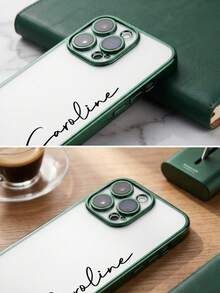 Custom Cursive Name Customized Plating Clear Phone Case, Minimalist Tiny Heart Personalized DIY Engraved Transparent Shockproof Cover For IPhone 17 16 15 14 13 12 11 Pro Max Plus, Elegant Aesthetic Phone Accessory For Women Teen Girls Birthday Valentine's Day Christmas Mother's Day Graduation Anniversary - Green - View 7