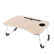 Bed Table  – Height Adjustable Bed Tray With Cup Holder & Phone Slot, Portable Notebook Stand For Sofa, Bed, Or Floor Use - White Maple - View 4