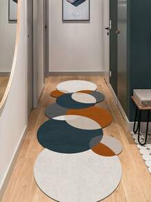 Alfombra de pasillo moderna abstracta con círculos superpuestos, alfombra de área antideslizante para entrada, pasillo, dormitorio - Multicolor - Ver 1