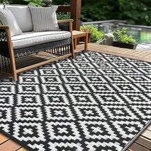Sour Lemon Large Outdoor Rug, Outdoor Rugs Garden Rugs, Garden Mat For Patio, Easy Cleaning Patio Mat For Camping, Deck, Beach, Picnic-180x270cm - BlackWhite - View 9