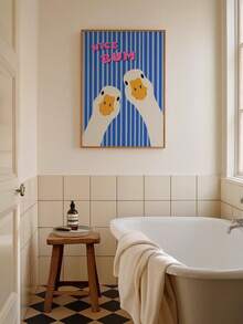 1pc Framed Canvas Wall Art, Funny White Duck Cartoon Wall Decor, Blue Vertical Striped Quirky Goose Text Print Canvas Poster, Preppy Style Cute Animal Decorative Hanging Painting, Suitable For Modern Home Decor, Room Decor, Dorm Decor, Bedroom Decor, Living Room Decor, Bathroom Decor, Kitchen Decor, Dining Room Decor, Living Room Decor, Office Decor, School Decor, Classroom Decor, Back To School Decor, Waterproof Poster - Retro White Duck - View 5