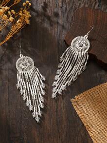 SOUL BEADING أقراط متدلية بتصميم حلمة لطيفة مع شرابات، خرز أرز بثلاثة ألوان: أبيض / أسود وأبيض / بني، مناسبة للاستخدام اليومي والتنقل والعطلات، تبرز جمال الوجه - أبيض - مشاهدة 3