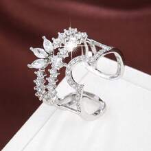 1pc Minimalist Leaf-Shaped Adjustable Design Cubic Zirconia Inlaid Ring For Women - Multicolor - View 3