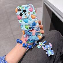 Disney Has Authorized, Phone Case - Chain Set, The Stitch Lilo & Stitch 3D Phone Case Plus A Silicone 3D Stitch Bracelet With Metallic Ring Removable Bracelet, Stitch And Angel Pattern, Compatible With Iphone17/16/15/14/13/12/14/XS/XR/X Plus Pro Max, A Stylish Cartoon Phone Case, The Perfect Gift Choice, Phone Protection, Durable Phone Cover, Great Gift For Friends And Family. - 白色 - 查看 2