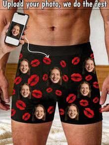 1pc Men's Customized Black Boxer Briefs, Fun Photo Prints, Anniversary Gift For Boyfriend, Couple-Matching, AI Design, Personalized Gift - Multicolor - View 5