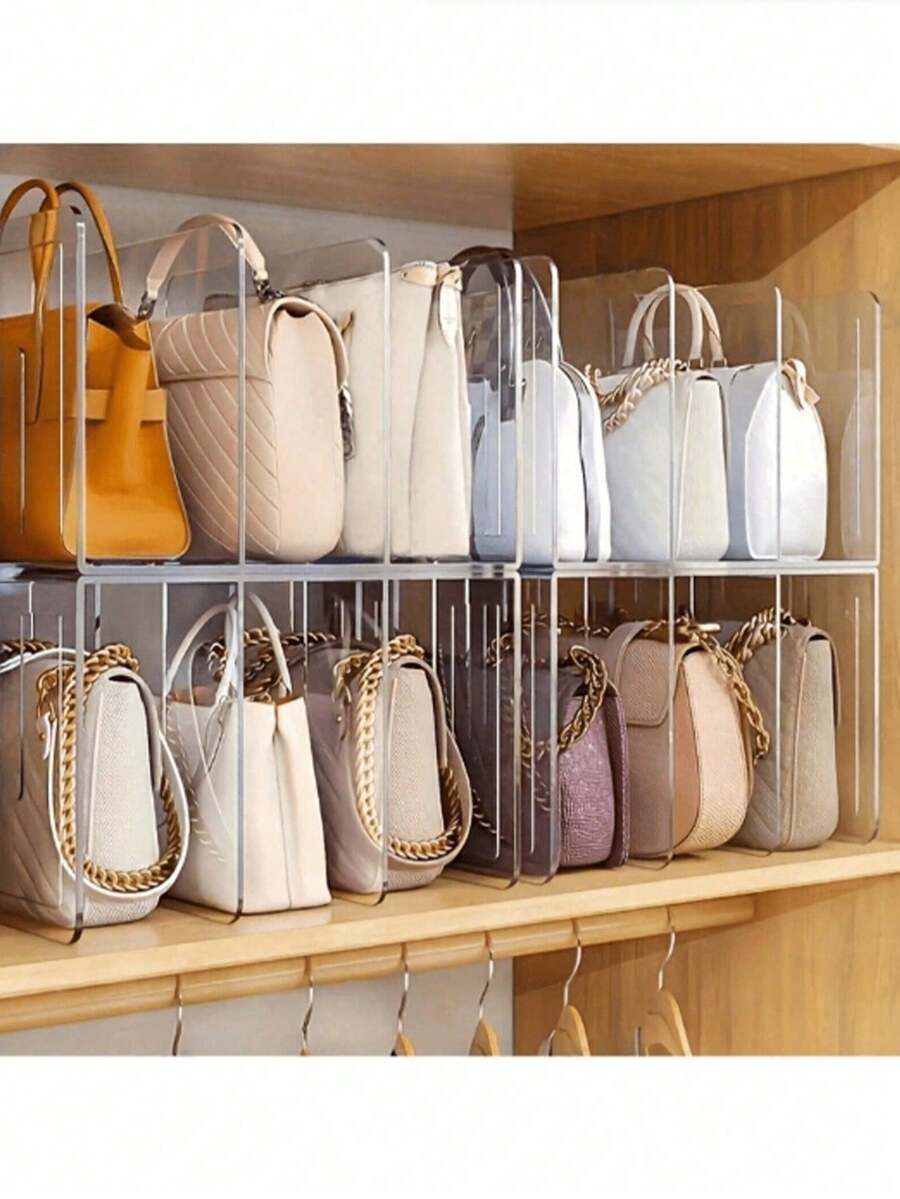 2pcs Transparent Acrylic Handbag Storage Rack - Space-Saving Closet Organizer For Wallets And Purses, Clear Multi-Functional Shelf, Suitable For Home And Retail Display, Sewing Supplies Storage; Portable - Multicolor - View 1