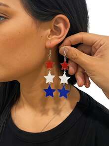 1pair Joyful Celebration USA Flag Color Acrylic Star Shape Drop Earrings For Women Girl For American 250th Anniversary Independence Day Jewelry - Multicolor - View 1