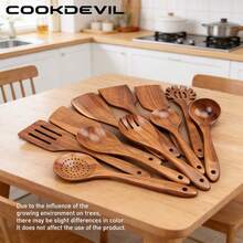 COOKDEVIL 11pcs Wooden Kitchen Utensils Set, Wooden Spoons, Wooden Spatulas, Wooden Cookware Set, Natural Non-Stick Non-Scratch Wooden Spoons For Cooking, Wooden Kitchen Utensils Set, Natural Wooden Cooking Spoons, Soup Spoons, Rice Spoons, Slotted Spoons, Suitable For Non-Stick Pots, Heat-Resistant Kitchen Gadgets, Perfect Gift For Home Cooks, Newlyweds And Housewarming - Wood Color - View 2