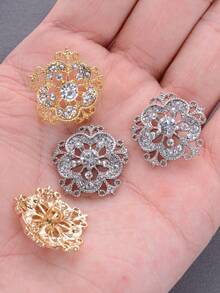 5 Stücke/Set florale Cut Out geprägte Strass 3D Vintage elegante Metallknöpfe, geeignet für Hochzeitskleid, Mantel, Pullover, Strickjacke, Jackendekoration, handgefertigte zum Annähen Knöpfe Geschenkbox, Brautjungfernschuhe, Hut DIY Zubehör - mehrfarbig - Übersicht 3