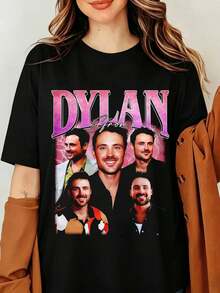 Dylan Efron-tryck DWTS Bootleg Vintage 90-tals Retro Fangåva Grafisk T-shirt Unisex Rund Hals Kortärmad Bomull - Svart - Visa 1