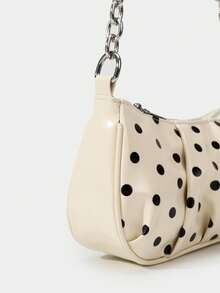 1pc Fashion Polka Dot Decorated Women's Shoulder Bag, Metal Chain Cloud Pleated Bag, Suitable For Shopping, Party, Shopping, Travel And Daily Use - White - View 5