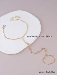 1pc Exquisite Minimalist Linked Bracelet With Inlaid Cubic Zirconia, Suitable For Women To Wear At Parties, Gatherings, Daily Dates And Shopping - Yellow Gold - View 6