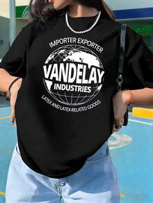 Camiseta de mujer extragrande Vandelay Graphic, 100% algodón, estampado gráfico único, estilo hip-hop urbano, transpirable. - Negro - Ver 1