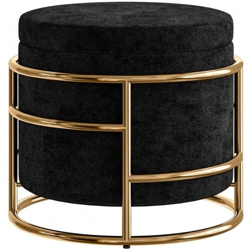 Storage Ottoman, Upholstered Footstool, Metal Frame, Gold-Plated, Black - 黑色 - 查看 1