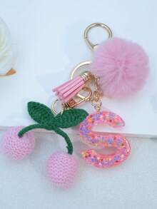 1pc Resin Starry Sky Epoxy English Letter Keychain With Tassel And Black Fur Ball Decoration, Heart Pendant Gift For Friend And Mom - Baby Pink - View 29