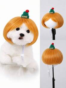 6 Inch Pet Costume Wig - Orange Bob Wig For Dogs | Synthetic Machine-Made Pet Wig | Adjustable Drawstring Design | Cute Cosplay Hairpiece For Pet Parties, Photo Shoots & Daily Dress-Up, Halloween - Orange - View 7