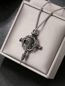 1pc Dark Vintage Dragon Totem Pendant Necklace, Men's Stainless Steel Distressed Box Chain, Street Hip Hop Accessory - Antique Silver - View 14