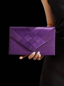 Fashion Satin Trim Evening Clutch Envelope Shoulder Bag, Elegant Bridal Wedding Gift Shoulder Bag, Ball Bag, Comes With Sparkling 3 PiecesRhinestone Jewelry Set, Including Sparkling Rhinestone Pendant Necklace, Earrings And Bracelet, Suitable For Parties, Balls, Evening Events And Gatherings - Purple - View 4