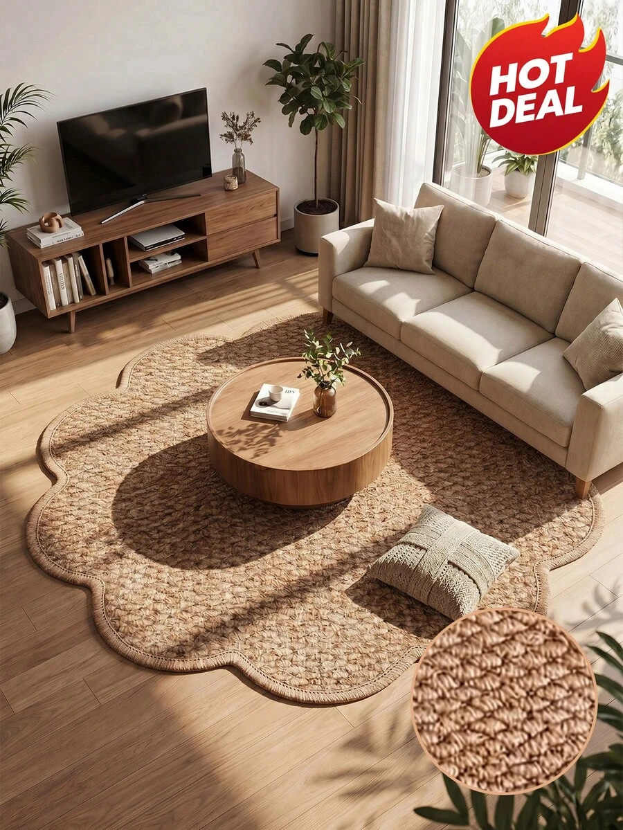 1pc Area Rug, 1150g/M² Faux Sisal Carpet, Soft & Fluffy, Non-Slip & Washable Floor Mat, Rug For Living Room Bedroom, Decorative Home Decor Carpet