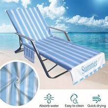 1pc 210*75cm Classic Striped SUMMER Bohemian Lounge Chair Cover Beach Chair Cover, Absorbent - Quick Drying, Lightweight Towel With Pocket, Suitable For Pool, Beach, Camping And Picnic, Beach Towel Lounge Chair Cover | Modern Beach Towel | Durable Beach Mat, Beach Towel - Baby Blue - View 2