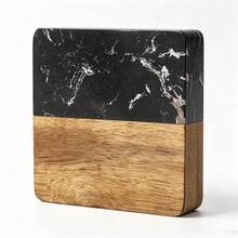 Heat Resistant Non-Slip Marble Acacia Wood Spliced Coasters, Round Square Hexagon Shapes Elegant Table Protector Pad For Hot Mugs Cookware, Compact Decor Accessory Suitable For Home Kitchen Dining Table Daily Household Dining Scenes - Multicolor - View 12