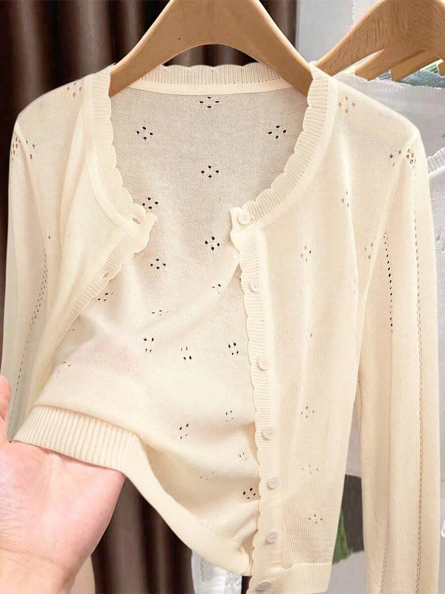 GIGOGOU Plus Size 1XL-4XL Women's Spring/Summer Knit Sun Protection Cardigan, Casual Breathable Long Sleeve - Apricot - View 1