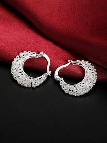 1 Pair Women's Beautiful Hoop Earrings, Suitable For Wedding Anniversary Engagement Party Jewelry Valentine's Day Gift - 4# - View 5