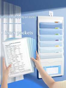 1pc A4 Folding File Folder, Wall-Mounted Document Storage Bag, 7-Layer Gradient Storage Bag, Large Capacity Document Organizer Wall Accordion Bag Hanging Subject Storage Bag Stationery, Suitable For School Textbooks, Office Organization, Space Organization, Portable Handle - A - View 6
