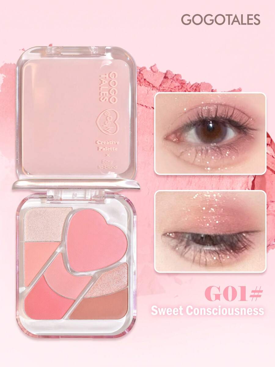 GOGO TALES Palet Makeup Multifungsi Dreamy Glow, Nuansa Klasik Bumi yang Mengkilap & Matte, Mudah Dibaurkan, Tahan Air & Keringat, Tahan Lama, Palet Perona Pipi & Mata 7-in-1, Cocok Untuk Pemula GOGOTALES - #G01 Kesadaran Manis - View 1