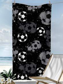 [Soft & Quick-Dry]250gsm Microfiber Beach Towel | 70*140cm/90*180cm Optional | Ink Splatter Football Pattern Print | High Absorbency Portable Swimming Towel, Bathroom Decor, Swim Towel, Beach Towel | Suitable For Summer Beach, Swimming, Travel, Camping, Fitness - Ink-stained Soccer Ball - View 5