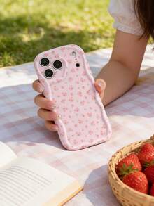 Funda de teléfono con textura suave de TPU, patrón floral creativo, volantes ondulados de dopamina color crema, compatible con Galaxy S21 S22 S23 S24 S25 S26/Honor/ y talla grande modelos - Blanco - Ver 4