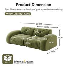 204 Cm Sofa In Chenille For Home Use - 綠色 - 查看 4