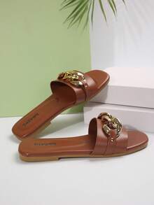 Women Brown Slipper Chain Decor Summer House Slipper Outdoor Flat Slipper With Comfortable And Stylish Design - Brown - View 5