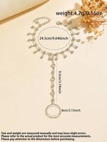 1pc Minimalist Personalized Versatile Inlaid White Faux Rhinestone Tassel Finger Bracelet, Fashionable Elegant Micro-Inlaid Rhinestone Tassel Bracelet Ring Chain Suitable For Women's Daily, Vacation, Banquet Wear (Rhinestone Quantity And Position Random) - Silver - View 6