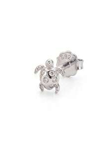 IN Z 1pc 925 Sterling Silver Zirconia Inlaid Turtle Flat Stud Earring | Small Stud Earring | Stackable Earring | Cartilage Stud Earring | Ear Cartilage Stud Earring | Layered Earlobe Stud Earring | 925 Sterling Silver Jewelry | Suitable For Women's Daily Wear | Sold Individually (Not A Pair) - Sea Turtles - View 14